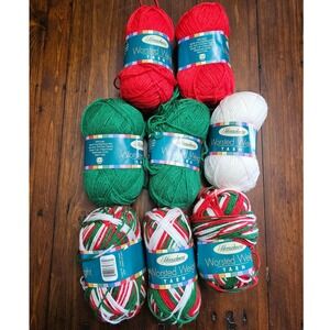 Herrschners Worsted Weight Yarn Lot 8 Skeins Christmas Red Green White Xmas